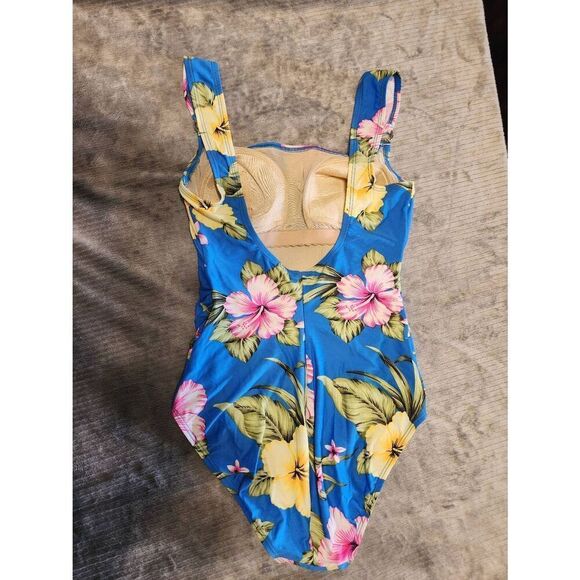 Costa Del Sol Size 10/32 Blue Tropical Floral One Piece Swimsuit 10 - Picture 3 of 6